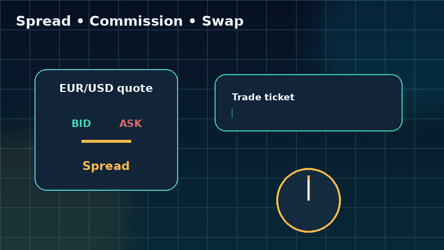 Animated explanation of forex broker revenue from spread, commission and overnight swap