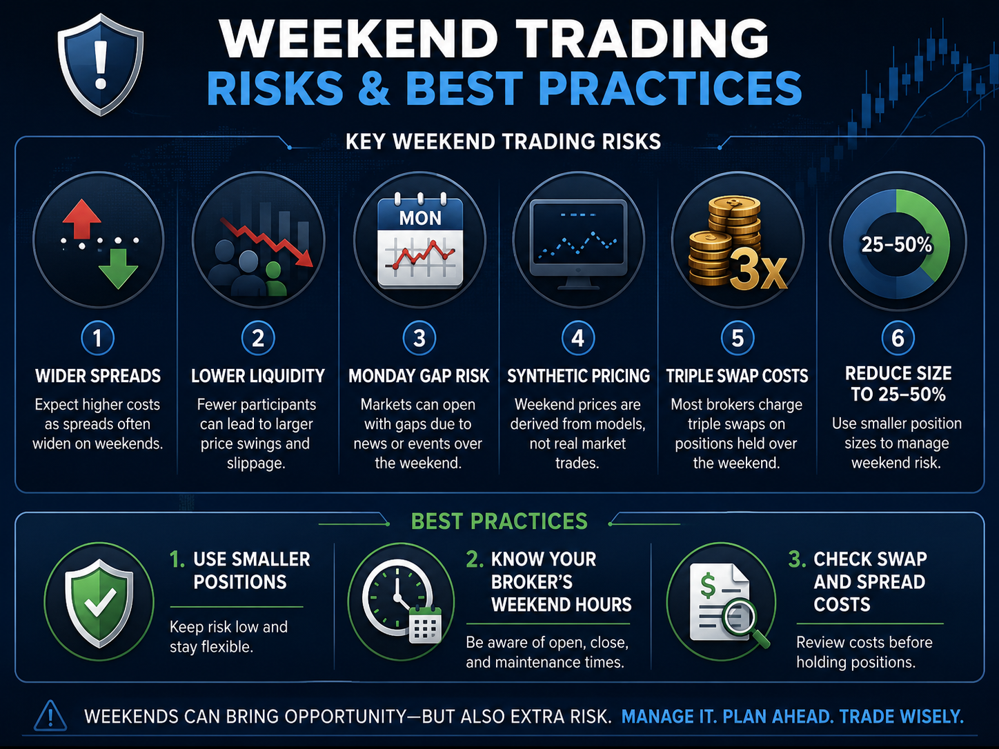 Visual explanation of how weekend CFD and crypto prices are calculated from Friday close to Sunday market reopen